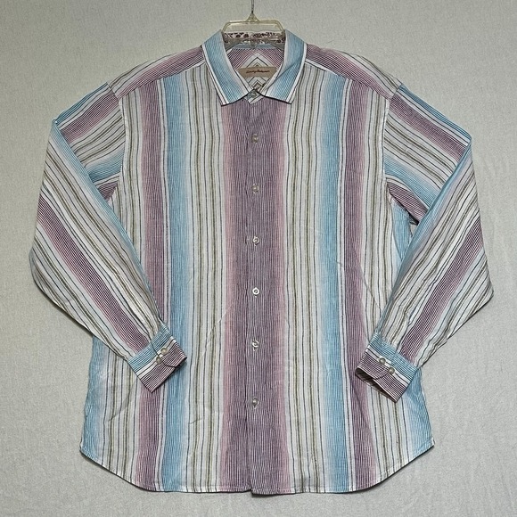 Tommy Bahama XL 100% Linen Men's Long Sleeve Striped Shirt - Picture 2 of 6